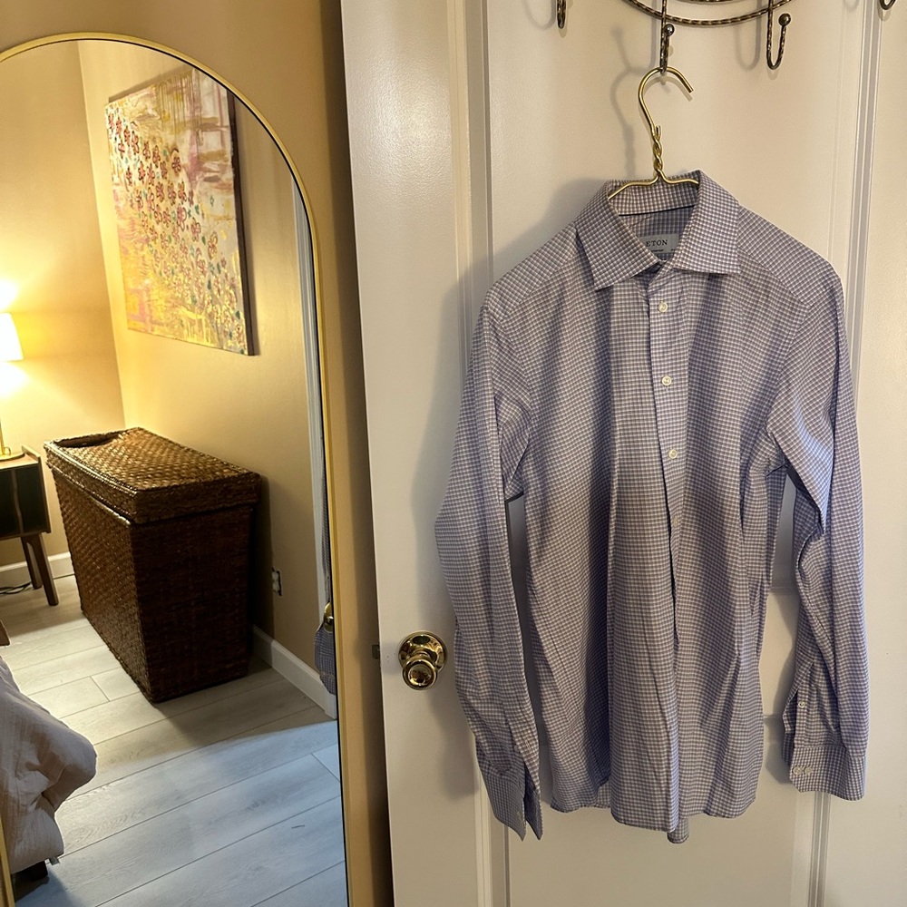 Eton luxury Men's Blue Checkered Shirt